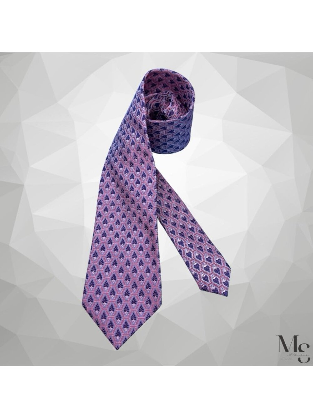 ERMENEGILDO ZEGNA Pink Geometric Silk Tie Made In Italy 58”-3.7" EX COND